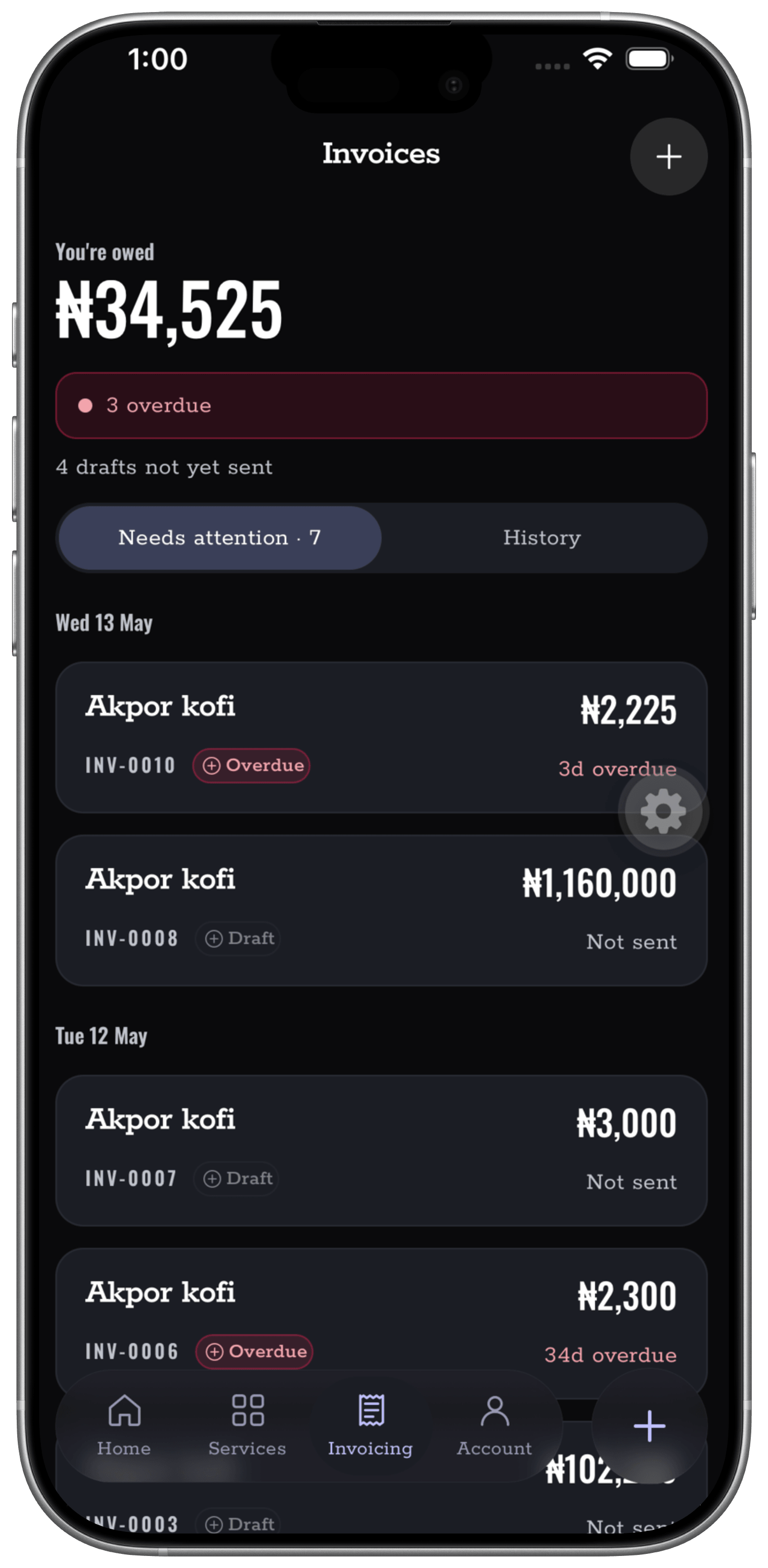 Nukodes invoices screen for wholesale records
